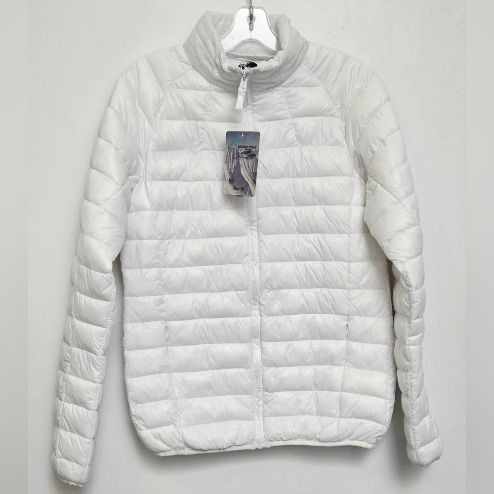 Jackson Hole Sz XL White Quit Puffer Down Full Zip Packable Outdoor Jacket Nwt